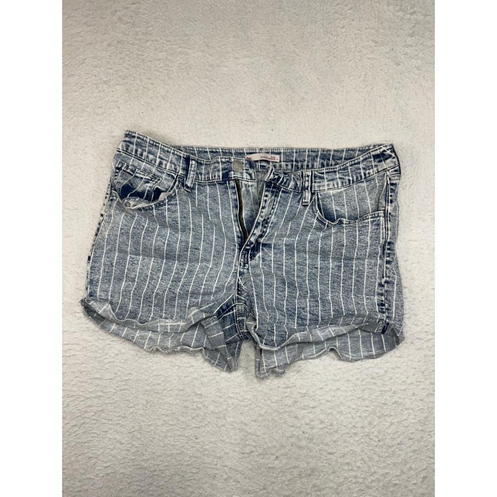 SO Favorite Shortie Pinstripe Denim Shorts Blue White Low Rise Size 17